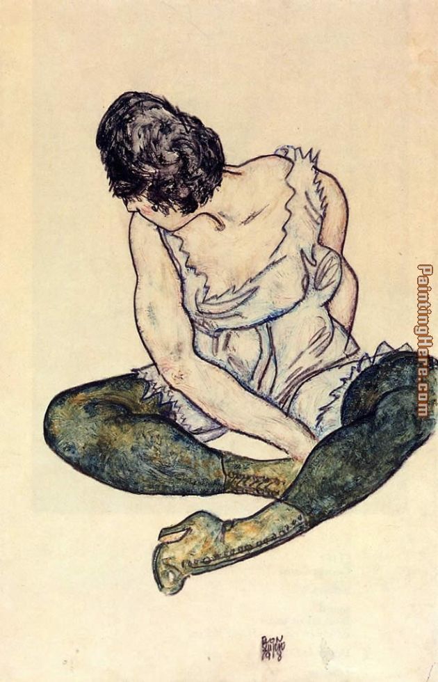 Seated Woman with Green Stockings painting - Egon Schiele Seated Woman with Green Stockings art painting